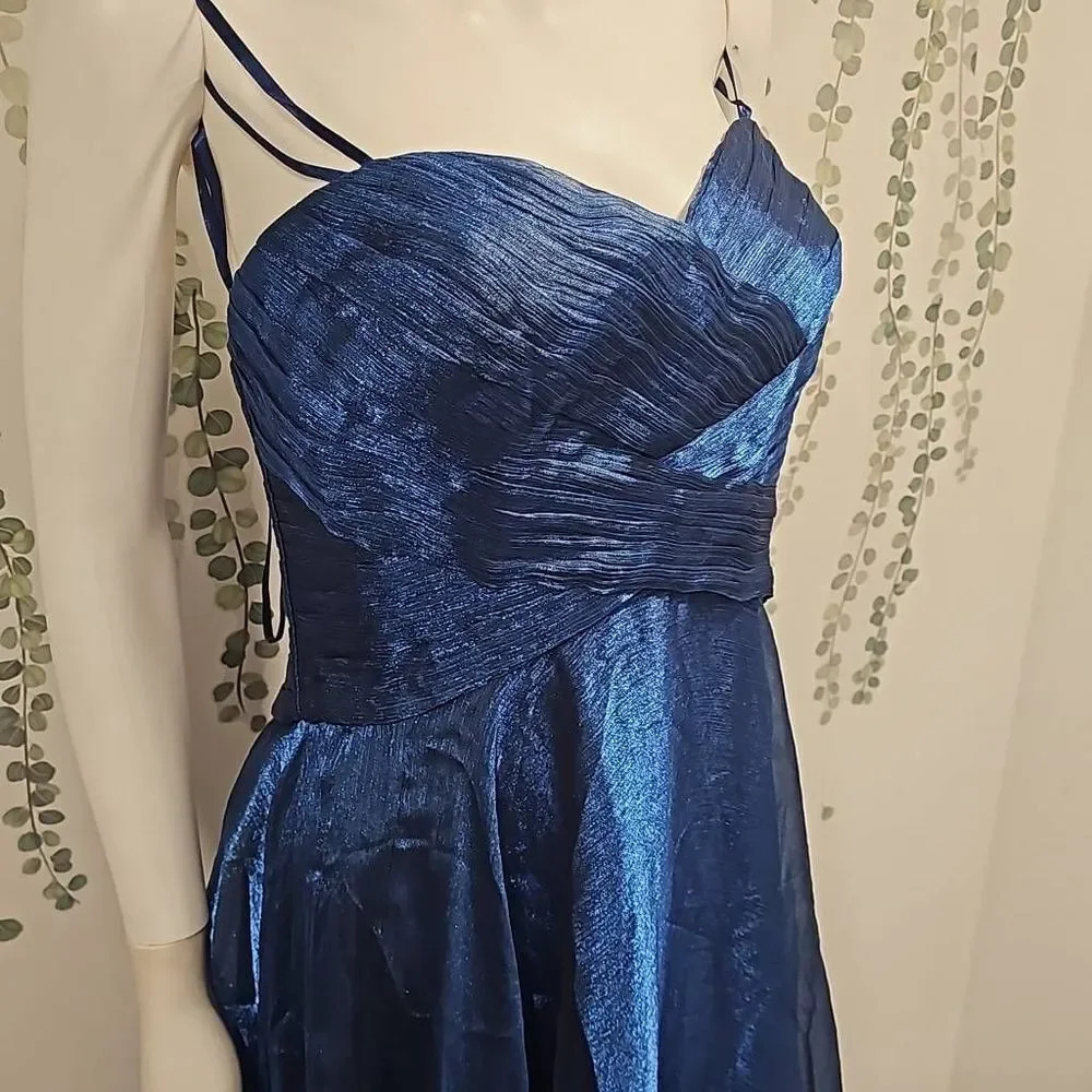 La Femme Dress Strapless Metallic Organza Ball Gown Formal Blue Sz 12 - Picture 4 of 10